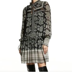 Veronica Beard Nadila Silk‎ Chiffon Tie Neck Mini Dress